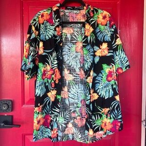 Jogal Men's Short Sleeve XL Shirt Tropical Black Leaves Hawaiian Summer Monstera